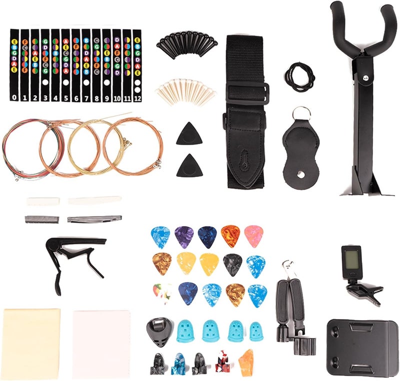 Moomuto 88PCS Acoustic Guitar Accessories Kit Include Acoustic Guitar Strings,Tuner,Capo,Thumb Finger Picks,3-in-1 Restring Tool,Bridge Pins,Strap,Hanger,Picks,Fretboard Stickers for Guitar Starter - Image 1